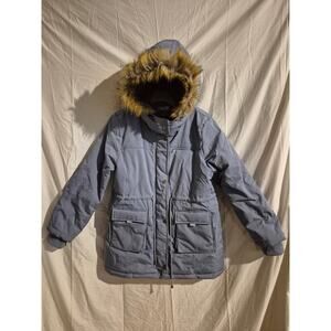 Grace Karin Womens Jacket Winter Coat Fleece Lined Hood Faux Fur Trim Blue XL